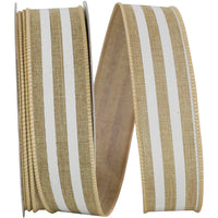 Natural 1-1 2 Inch Bold Stripe Linen Solid Wired Edge Ribbon for Wreaths & Bows