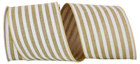 Natural 4 Inch Bold Stripe Linen Solid Wired Edge Ribbon for Wreaths & Bows