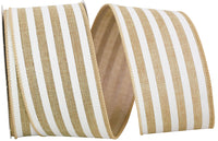 Natural 2-1 2 Inch Bold Stripe Linen Solid Wired Edge Ribbon for Wreaths & Bows