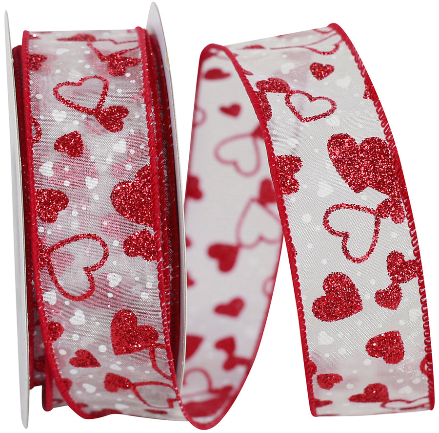 White Sheer Glitter Wired Edge Ribbon 1-1/2 Inch