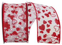 White 2-1/2 Inch Sheer Glitter Ribbon with Hearts