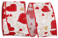 Multi 2-1 2 Inch Exquisite Hearts Scroll Linen Wired Edge Ribbon for Wreaths & Bows