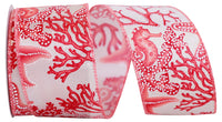 Coral 2-1 2 Inch Sea Horses, Stars And Coral Wired Edge Ribbon for Wreaths & Bows