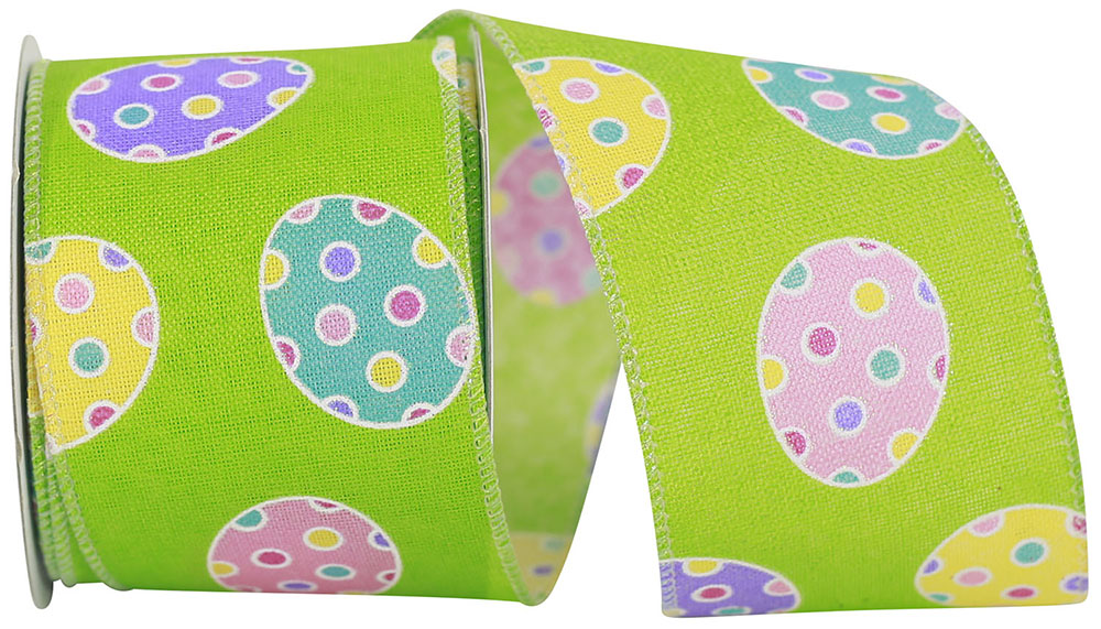 Apple 2-1 2 Inch Eggs-Cellent Easter Linen Wired Edge Ribbon for Wreaths & Bows
