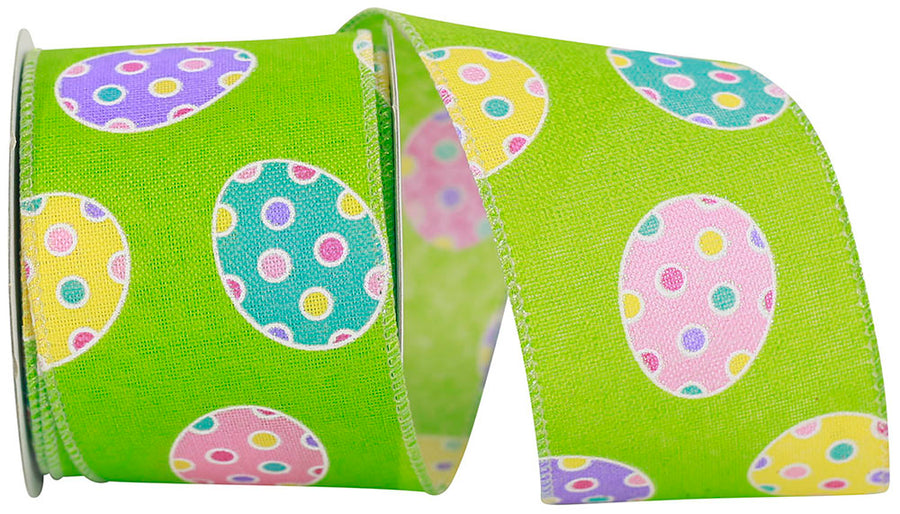 Apple 2-1 2 Inch Eggs-Cellent Easter Linen Wired Edge Ribbon for Wreaths & Bows