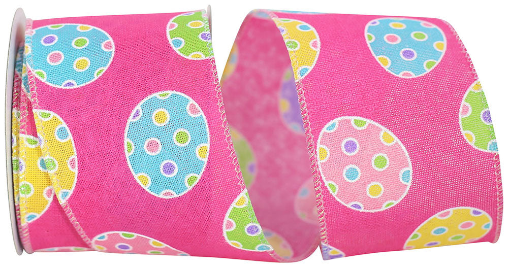 Pink 2-1 2 Inch Eggs-Cellent Easter Linen Wired Edge Ribbon for Wreaths & Bows