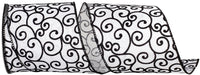 Black White 4 Inch Black And White Swirl Linen Wired Edge Ribbon for Wreaths & Bows