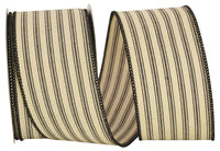 Black 2-1 2 Inch Ticking Linen Stripe Wired Edge Ribbon for Wreaths & Bows