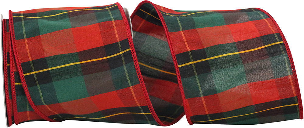 Plaid Wired Edge Ribbon Multi 4 Inch for Wreaths and Bows