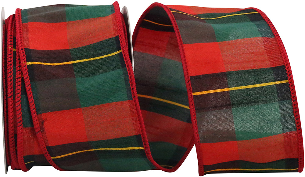 Plaid Wired Edge Ribbon Multi 2-1/2 Inch for Wreaths