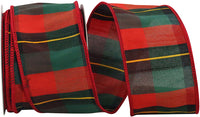 Plaid Wired Edge Ribbon Multi 2-1/2 Inch for Wreaths