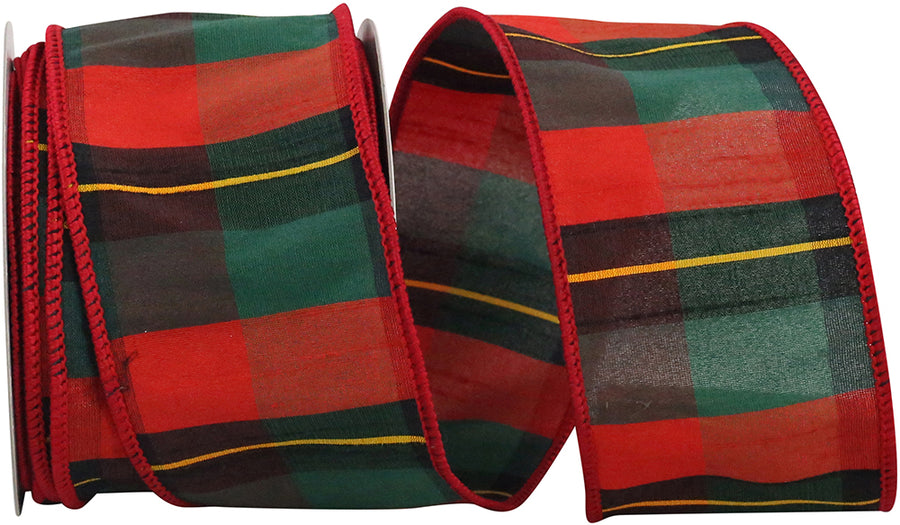 Plaid Wired Edge Ribbon Multi 2-1/2 Inch for Wreaths