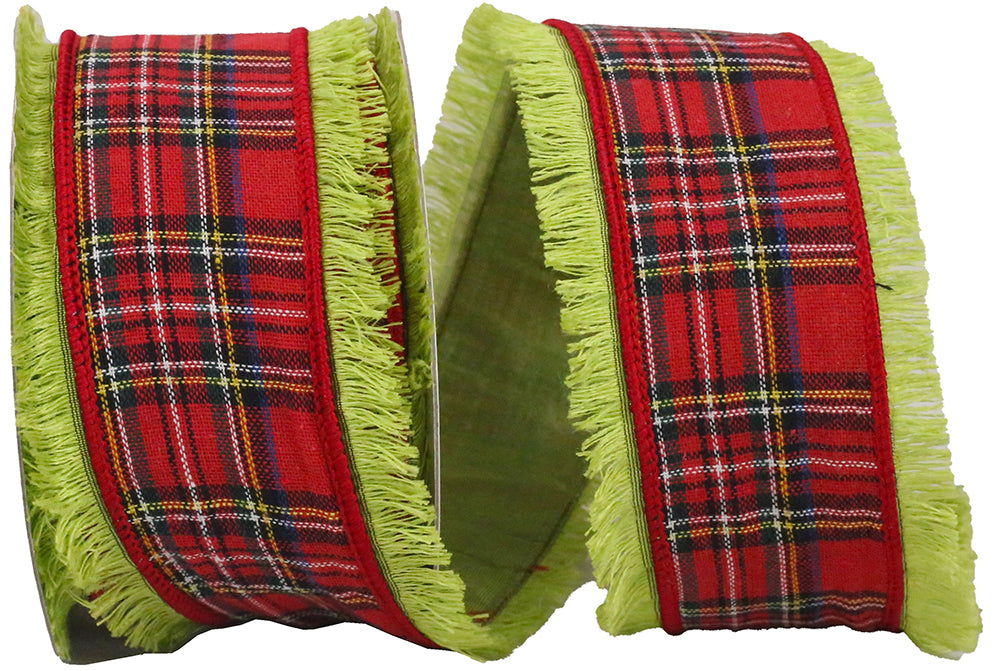 Lime Fringe Plaid Wired Edge Ribbon 2-1/2 Inch for Wreaths