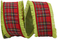 Lime Fringe Plaid Wired Edge Ribbon 2-1/2 Inch for Wreaths
