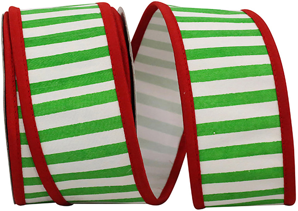 Green White 2-1 2 Inch Railroad Stripes Deluxe Folded Red Heavy Wired Edge Ribbon for Wreaths & Bows