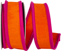 Orange Fuchsia 1-1 2 Inch Deluxe Dupioni Folded Heavy Wired Edge Ribbon for Wreaths & Bows