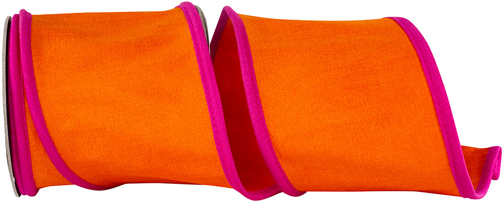 Orange Fuchsia 4 Inch Deluxe Dupioni Folded Heavy Wired Edge Ribbon for Wreaths & Bows