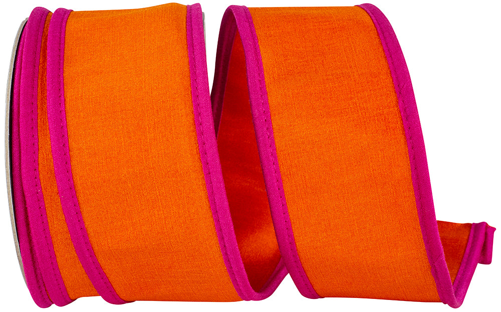 Orange Fuchsia 2-1 2 Inch Deluxe Dupioni Folded Heavy Wired Edge Ribbon for Wreaths & Bows
