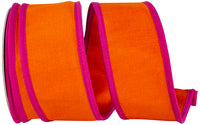 Orange Fuchsia 2-1 2 Inch Deluxe Dupioni Folded Heavy Wired Edge Ribbon for Wreaths & Bows