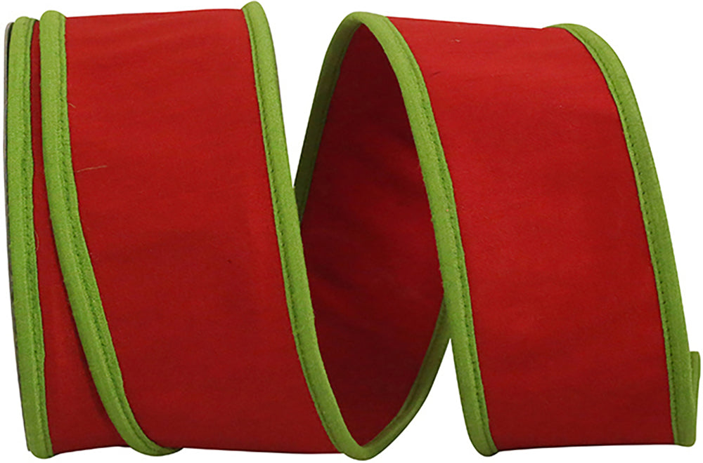 Red Lime 2-1/2 Inch Dupioni Wired Edge Ribbon
