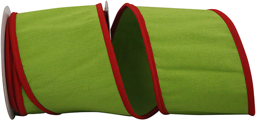 Dupioni Wired Edge Ribbon Lime Red 4 Inch for Bows Wreaths