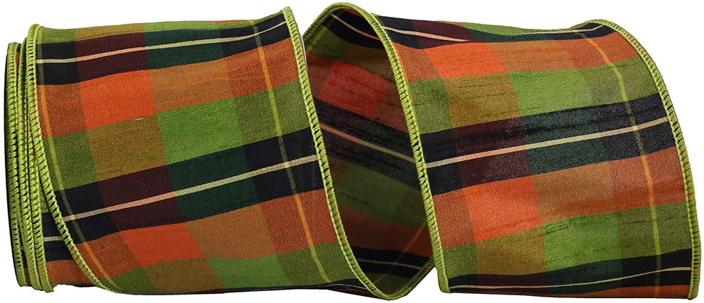 Multi Plaid Dupioni Wired Edge Ribbon 4 Inch for Wreaths