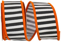 Black White 2-1 2 Inch Railroad Striped Deluxe Folded Orange Heavy Wired Edge Ribbon for Wreaths & Bows