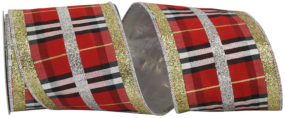 Nutcracker Plaid Dupione Ribbon 4 Inch Multi 5 Yards