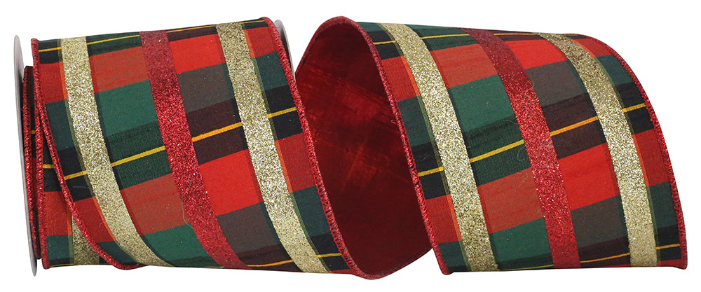 4 Inch Multi Jordan Plaid Glitter Ribbon for Wreaths
