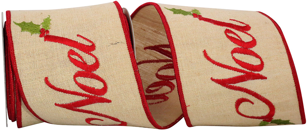 4 Inch Natural Red Hopsack Wired Edge Ribbon for Wreaths