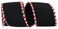 Black 4 Inch Dupioni Deluxe Folded Candy Cane Ticking Wired Edge Ribbon for Wreaths & Bows