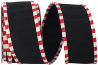 Black 2-1 2 Inch Dupioni Deluxe Folded Candy Cane Ticking Wired Edge Ribbon for Wreaths & Bows