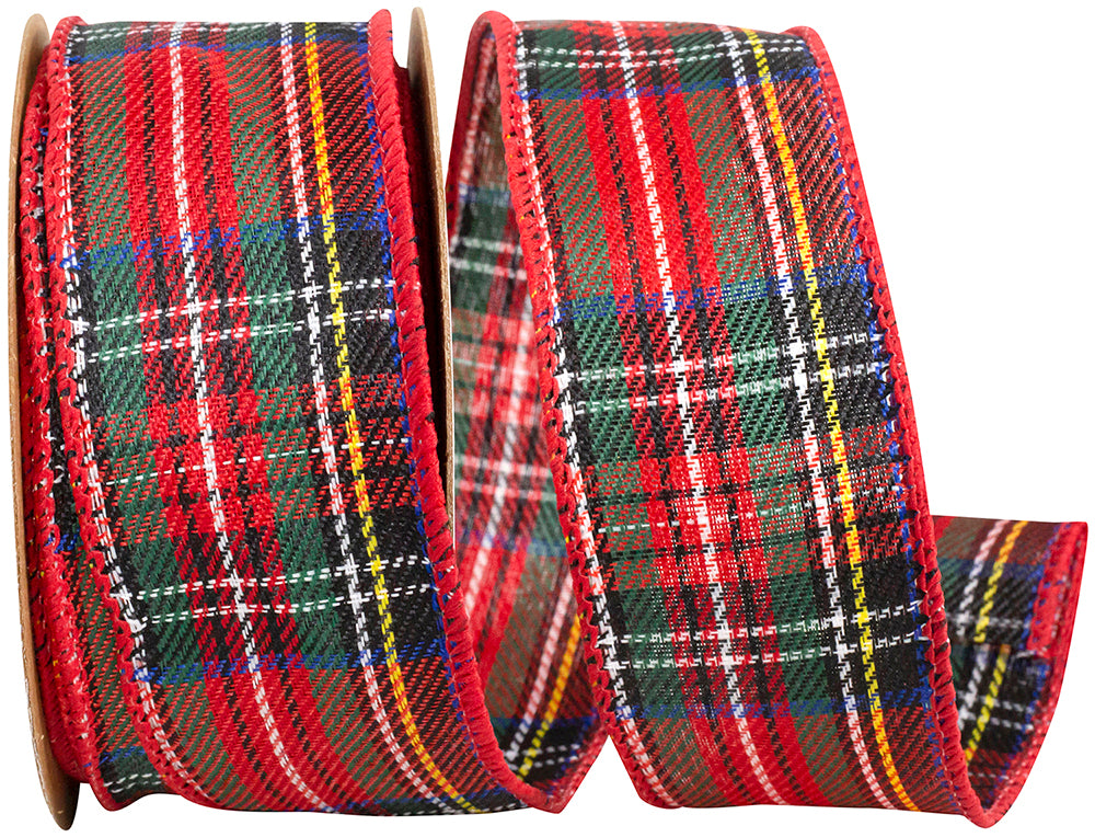 Multi Plaid Twill Wired Edge Ribbon 1-1/2 Inch Multi Color