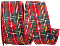 Multi Plaid Twill Wired Edge Ribbon 1-1/2 Inch Multi Color