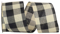 Buffalo Gingham Wired Edge Ribbon Cream Black 2-1/2 Inch
