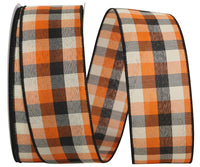 2-1/2 Inch Orange Black Tonal Plaid Wired Edge Ribbon