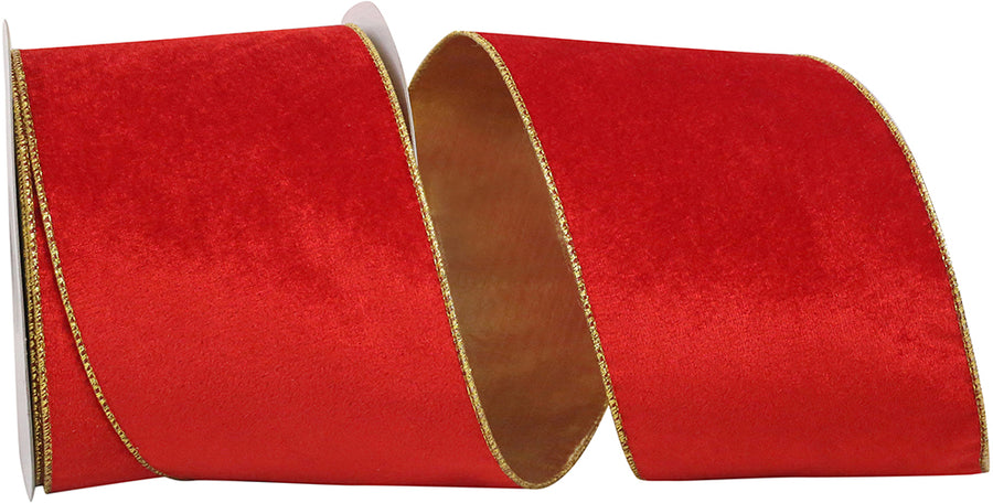 Red Plush Velvet Wired Edge Ribbon 4 Inch for Wreaths