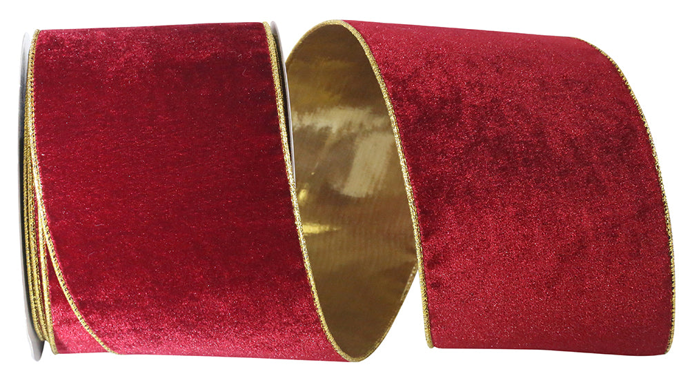 Burgundy 4 Inch Plush Velvet Wired Edge Ribbon for Bows