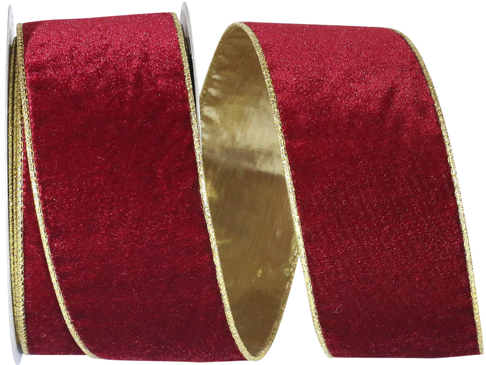 Burgundy Plush Velvet Wired Edge Ribbon 2-1/2 Inch 10 Yards