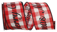 Merry Christmas Celine Plaid Twill Wired Edge Ribbon White Red 2-1/2 Inch