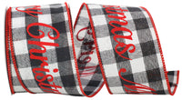 Merry Christmas Celine Plaid Twill Ribbon Black White 2.5 Inch