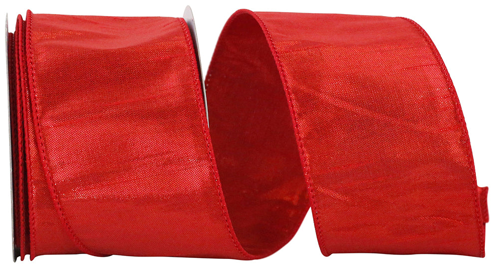 Red Dupioni Wired Edge Ribbon 2-1/2 Inch Metallic Shine