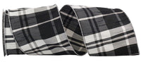 Grand Plaid Black White Wired Edge Ribbon 4 Inch 10Yds