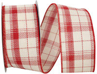 Plaid Herringbone Twill Ribbon Cream Red 2-1/2 Inch 10Yds