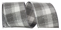 4 Inch Grey White Snowy Flannel Plaid Wired Edge Ribbon