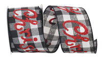 Merry Christmas Black White Glitter Buffalo Check Ribbon 2.5 Inch