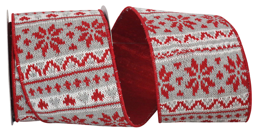 Grey 4 Inch Country Cozy Knit Wired Edge Ribbon for Wreaths & Bows