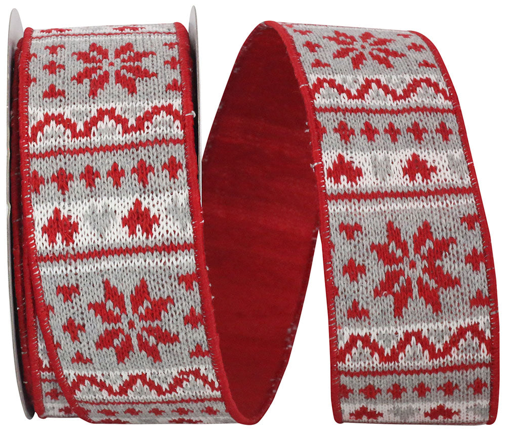 Grey 2-1 2 Inch Country Cozy Knit Wired Edge Ribbon for Wreaths & Bows