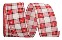 Red White 2-1/2 Inch Stitched Linen Plaid Ribbon