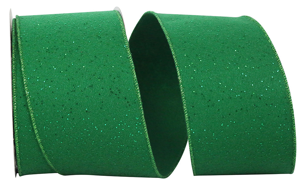 Emerald Wired Edge Flannel Glitter Dots Ribbon 4 Inch